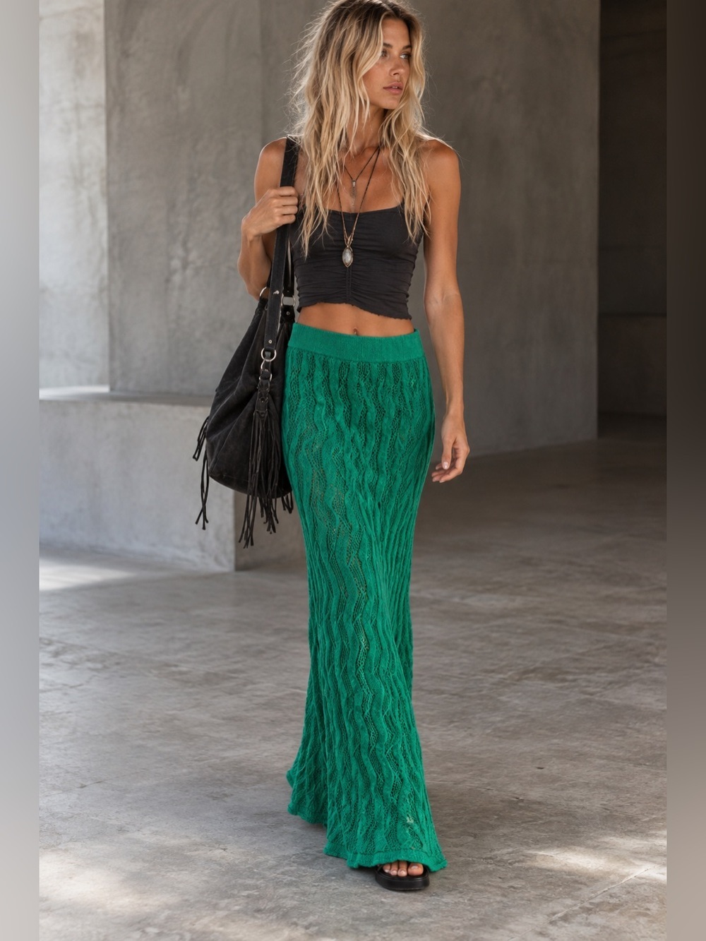 Future Collective x Jenny Walton Green Pointelle Knit Midi Skirt XXS